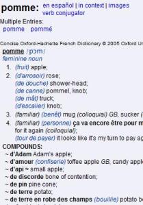 Word Reference pomme vocabulary
